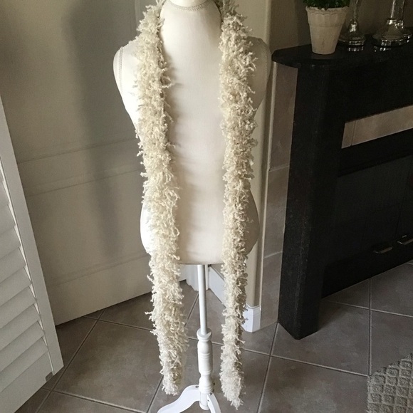 Eyelash Yarn Ivory Scarf Boa LONG 4x90” Maxi Boho Hippie Fringe Rockstar Style - Picture 14 of 14